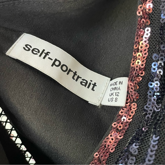 New Self-Portrait Tiered Striped Sequin Midi Dress Multi Color Size 8 - Picture 5 of 9